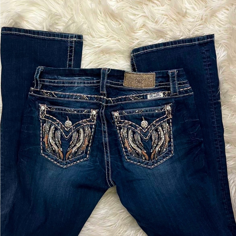Miss me dark blue bootcut jeans with rhinestone embellishments